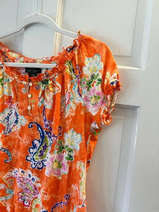 Lauren Ralph Lauren LRL Orange Floral Paisley Peasant Top Size S - Picture 3 of 5